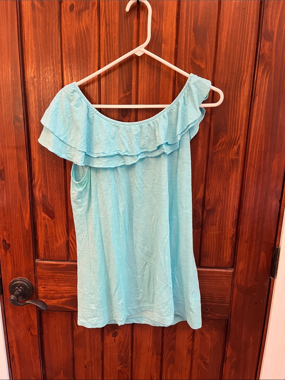 Lilly Pulitzer Aqua Blue Elastic-Neck Cotton Top